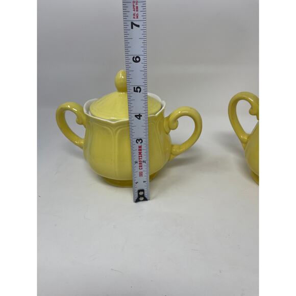 Vintage Federalist Ironstone Buttercup Yellow Ceramic Sugar Bowl & Creamer Set - Picture 15 of 16